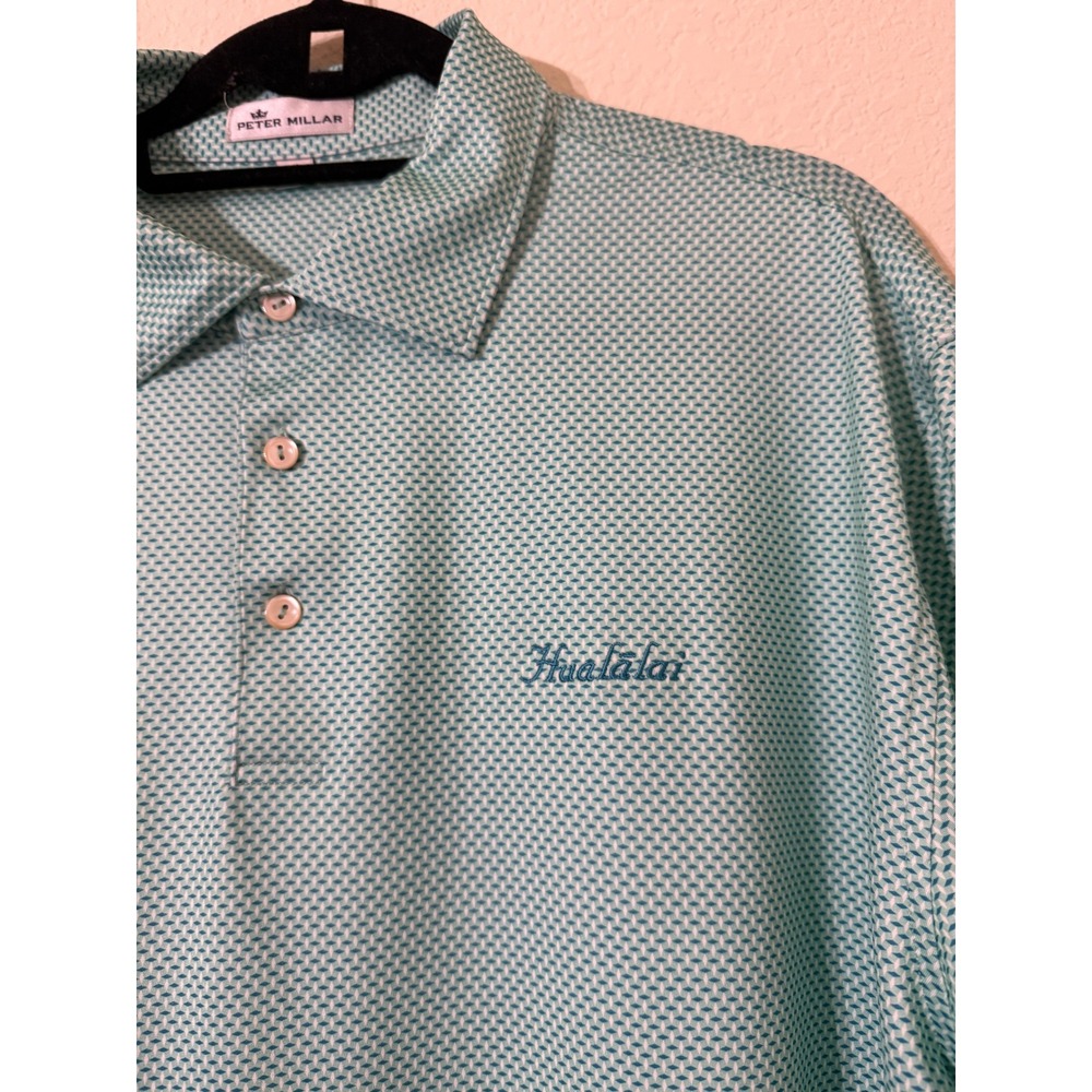 Peter Millar Green Geometric Haalalai Hawaii Button Front Collard Polo Size XL - Picture 4 of 6